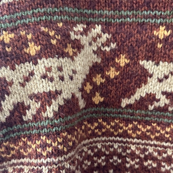 L.L. Bean Burgundy Fair Isle Crewneck Sweater with Beige & Gold Accents - Picture 3 of 6